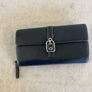 Vintage Classic Coach Black Leather Soho Buckle Trifold Check CC Wallet